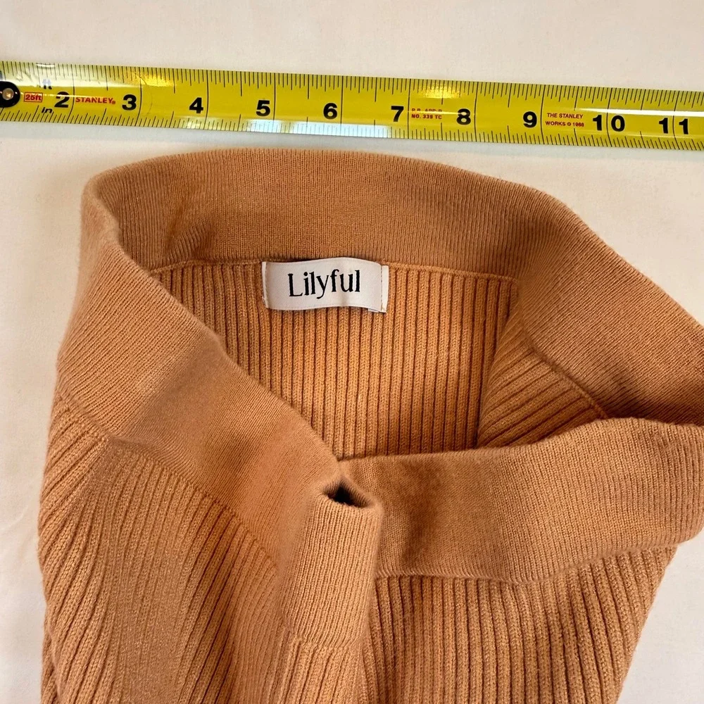 Lilyful Camel Brown Ribbed Knit‎ Maxi Skirt Side Slit Bodycon Stretch Small